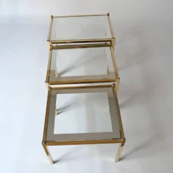 tables gigognes basse en métal doré et miroir années vintage 1970 design