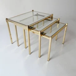 tables gigognes basse en métal doré et miroir années vintage 1970 design