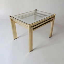 tables gigognes basse en métal doré et miroir années vintage 1970 design