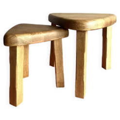 Tables gigognes brutalistes vintage en bois massif