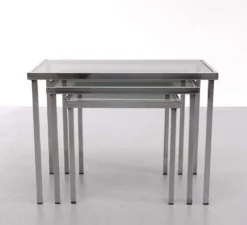 Tables gigognes cadre chromé verre fumé années 1970