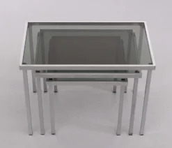 Tables gigognes cadre chromé verre fumé années 1970