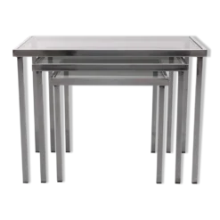 Tables gigognes cadre chromé verre fumé années 1970
