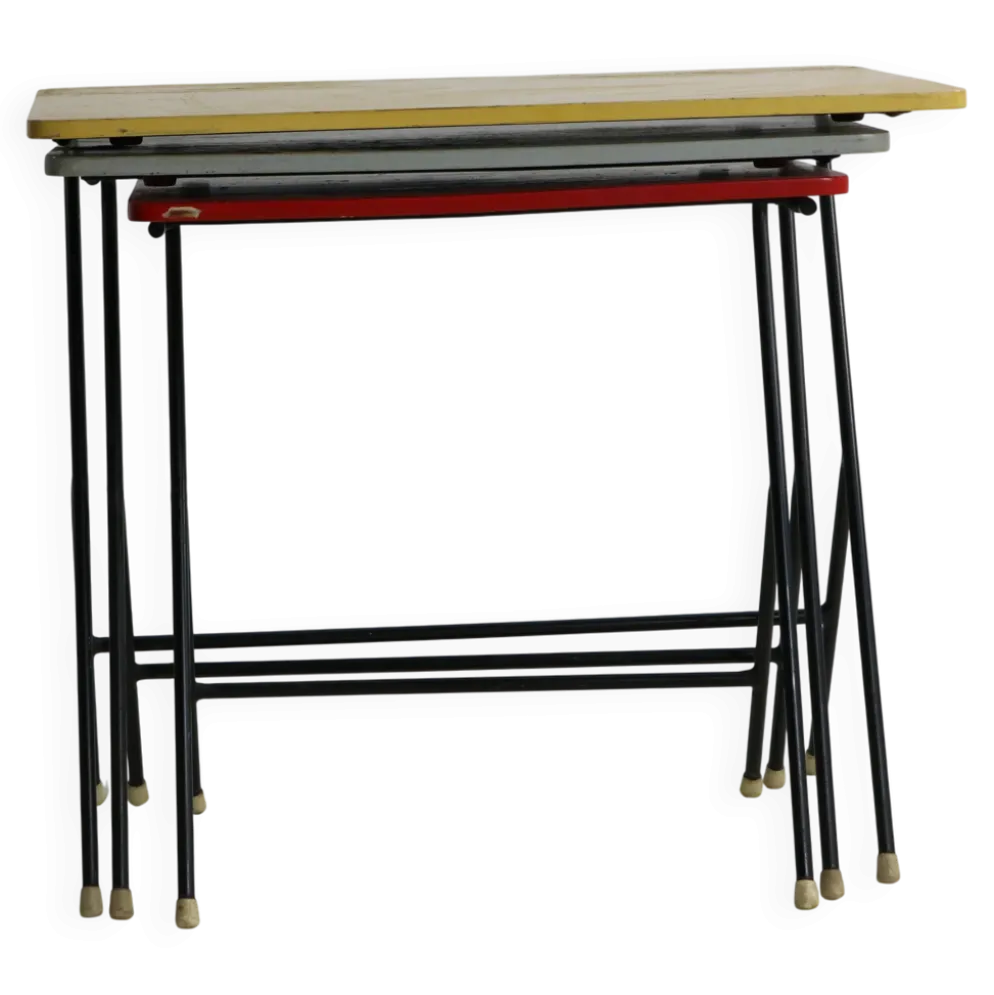 3 tables gigognes colorées, Pays-Bas années 1950