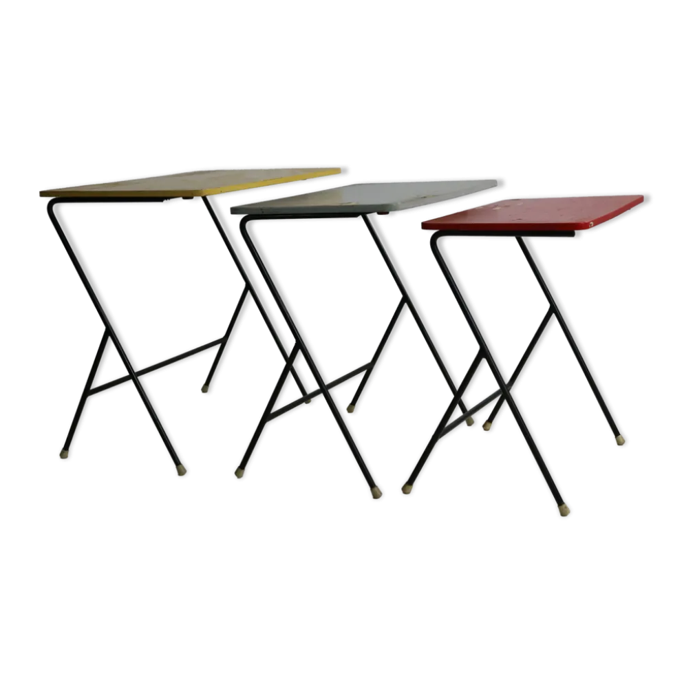 3 tables gigognes colorées, Pays-Bas années 1950
