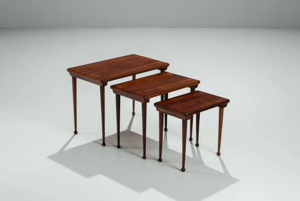 3 tables gigognes danoises en palissandre, Danemark, 1960