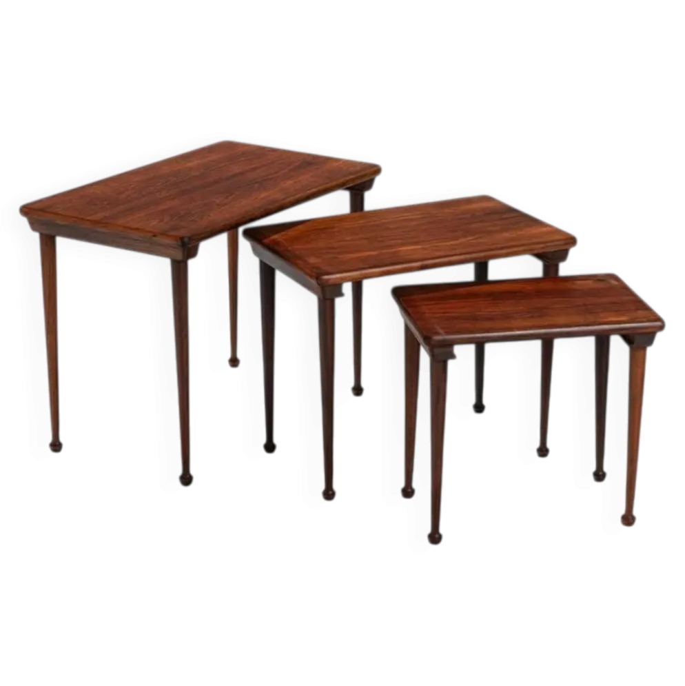 3 tables gigognes danoises en palissandre, Danemark, 1960