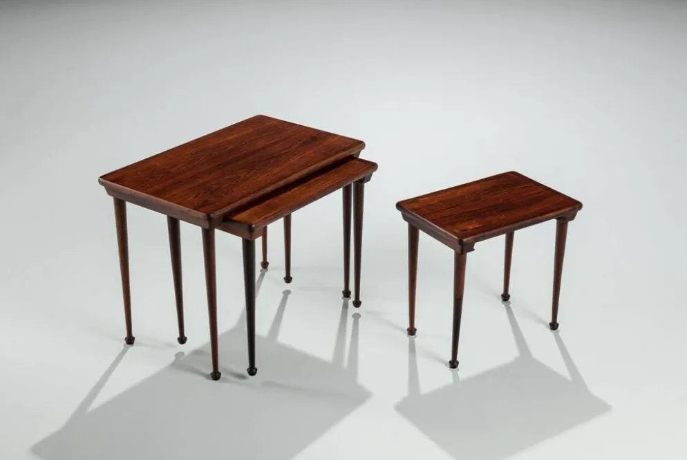 3 tables gigognes danoises en palissandre, Danemark, 1960