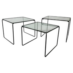 3 tables gigognes en acier et verre de style moderniste italien, années 1970