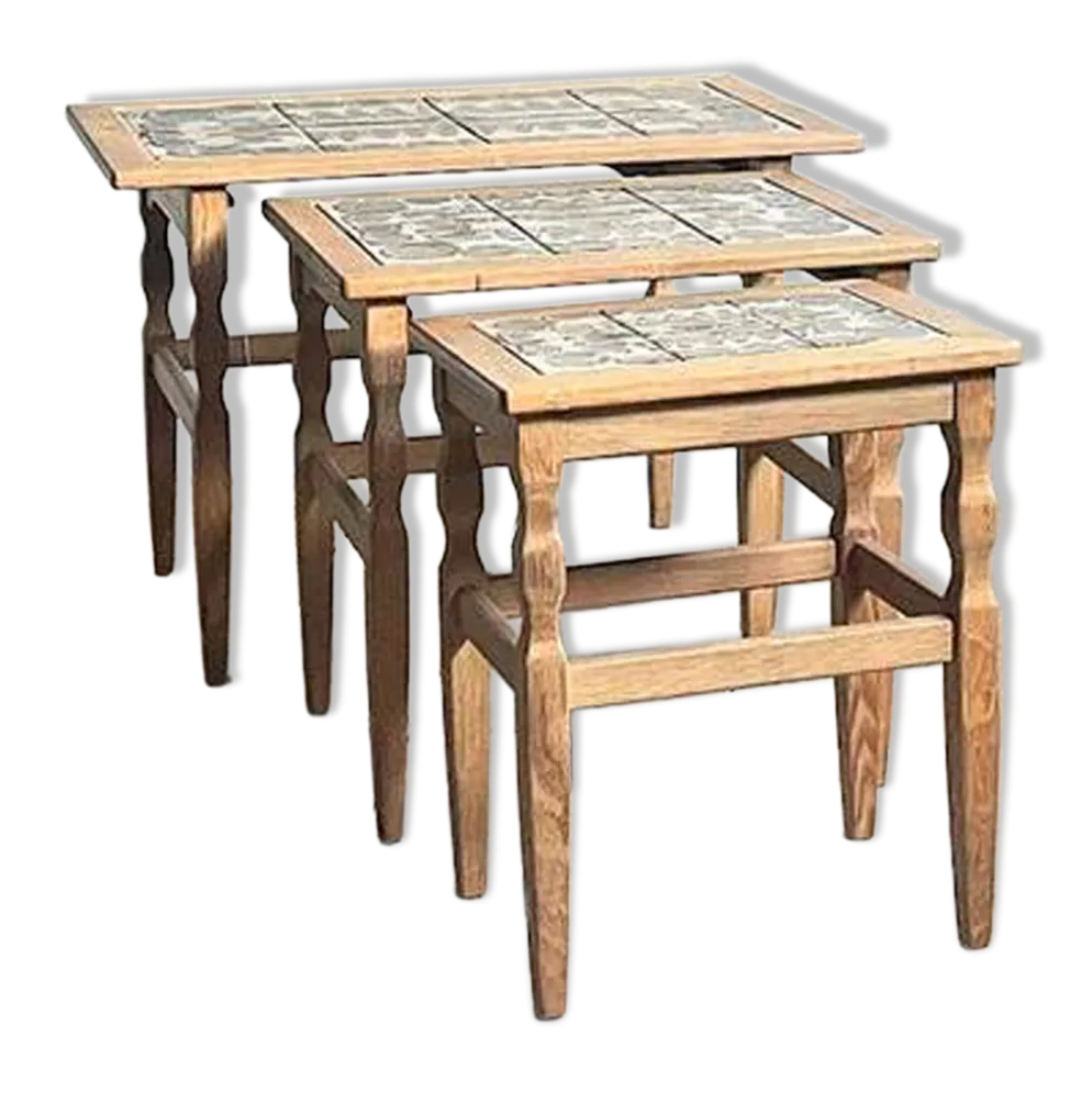 3 tables gigognes en chêne de Henning Kjærnulf pour EG Kvalitets, Danemark, années 1960