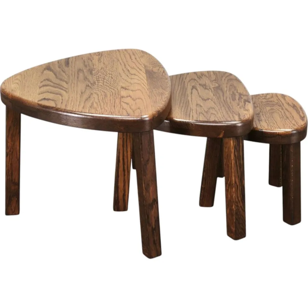 Tables gigognes en chêne massif, milieu du siècle, tchécoslovaques des années 1960, ensemble de trois.