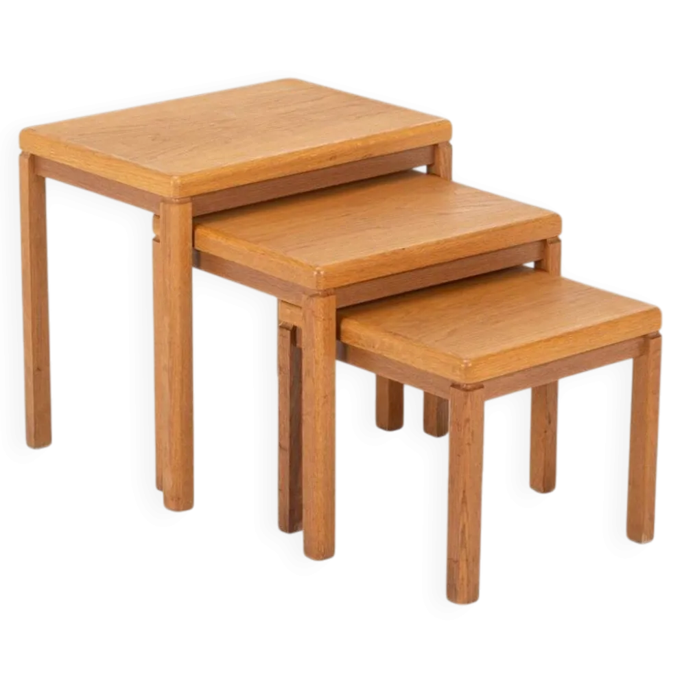 Tables gigognes en chêne vintage par Van Den Berghe Pauvers, années 1970, ensemble de 3