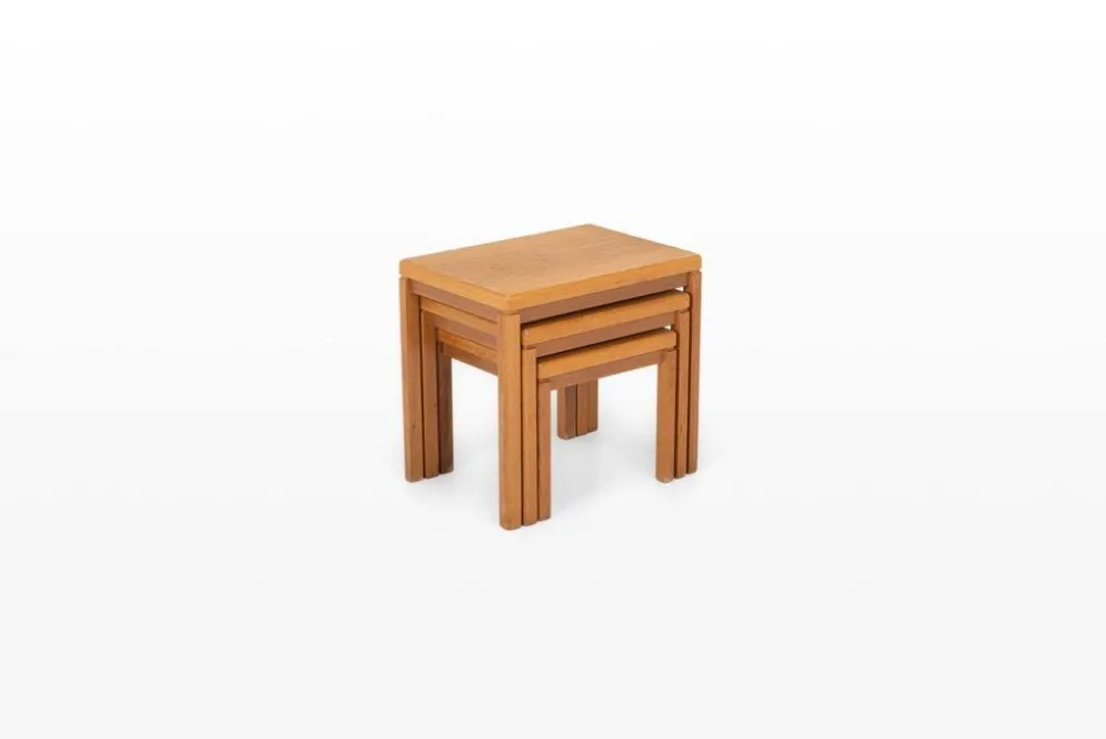 Tables gigognes en chêne vintage par Van Den Berghe Pauvers, années 1970, ensemble de 3