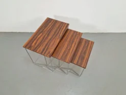 Tables gigognes en chrome et bois de Brabantia, années 1970, ensemble de 3