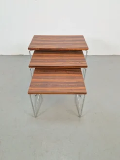 Tables gigognes en chrome et bois de Brabantia, années 1970, ensemble de 3