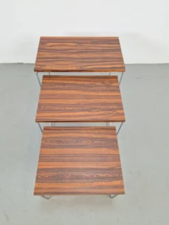 Tables gigognes en chrome et bois de Brabantia, années 1970, ensemble de 3