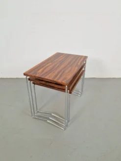 Tables gigognes en chrome et bois de Brabantia, années 1970, ensemble de 3