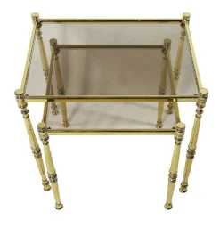 Tables gigognes en laiton et verre, années 70
