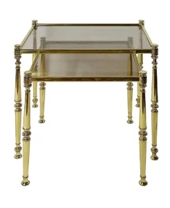Tables gigognes en laiton et verre, années 70