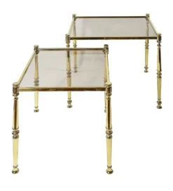 Tables gigognes en laiton et verre, années 70