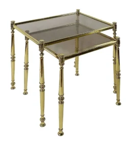 Tables gigognes en laiton et verre, années 70