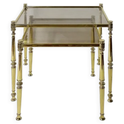 Tables gigognes en laiton et verre, années 70