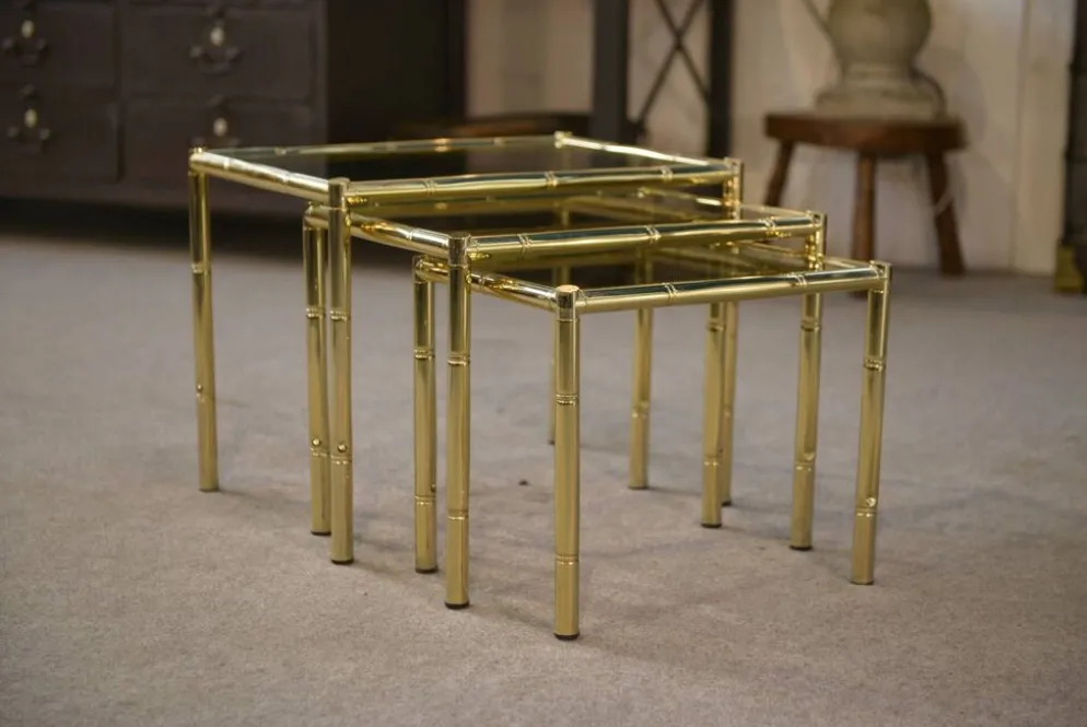 Tables gigognes en laiton imitation bambou 1980’s