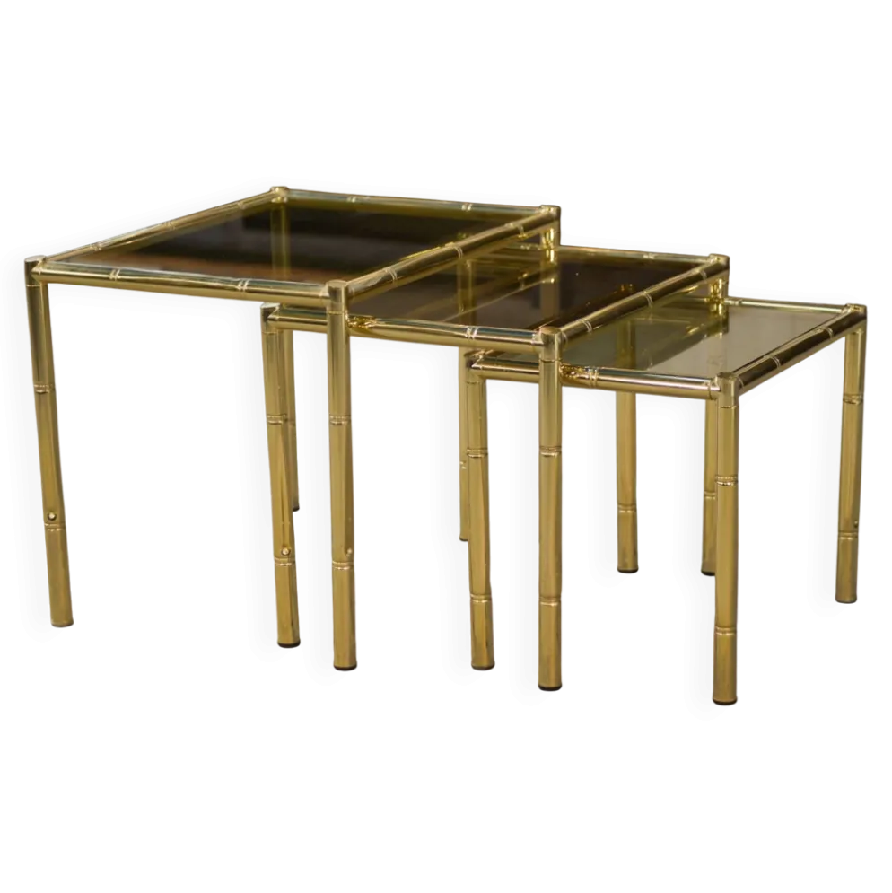 Tables gigognes en laiton imitation bambou 1980’s