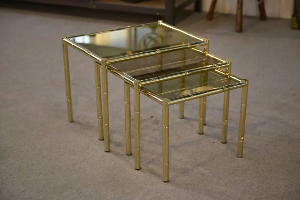Tables gigognes en laiton imitation bambou 1980’s