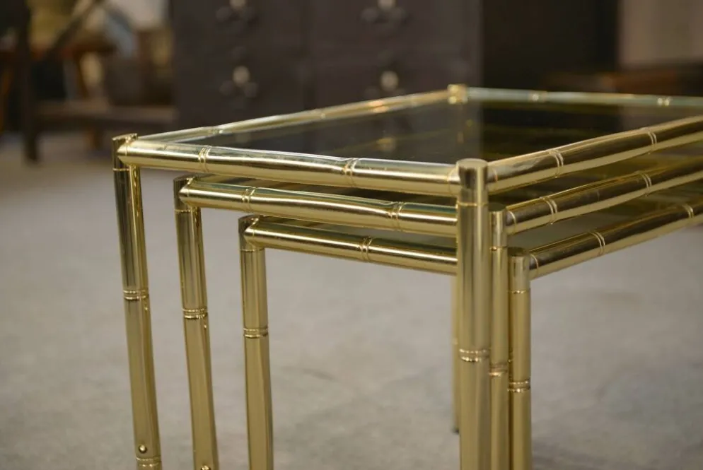 Tables gigognes en laiton imitation bambou 1980’s