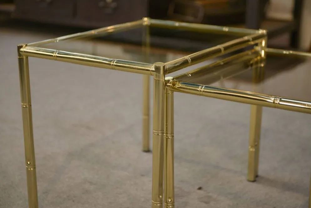 Tables gigognes en laiton imitation bambou 1980’s