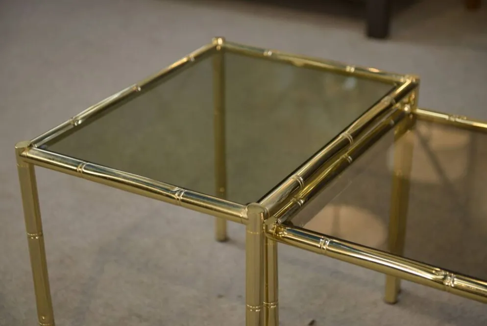 Tables gigognes en laiton imitation bambou 1980’s