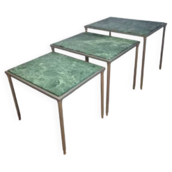 Tables gigognes en marbre vert et metal-dans le gout de maison Jansen- annees 1970