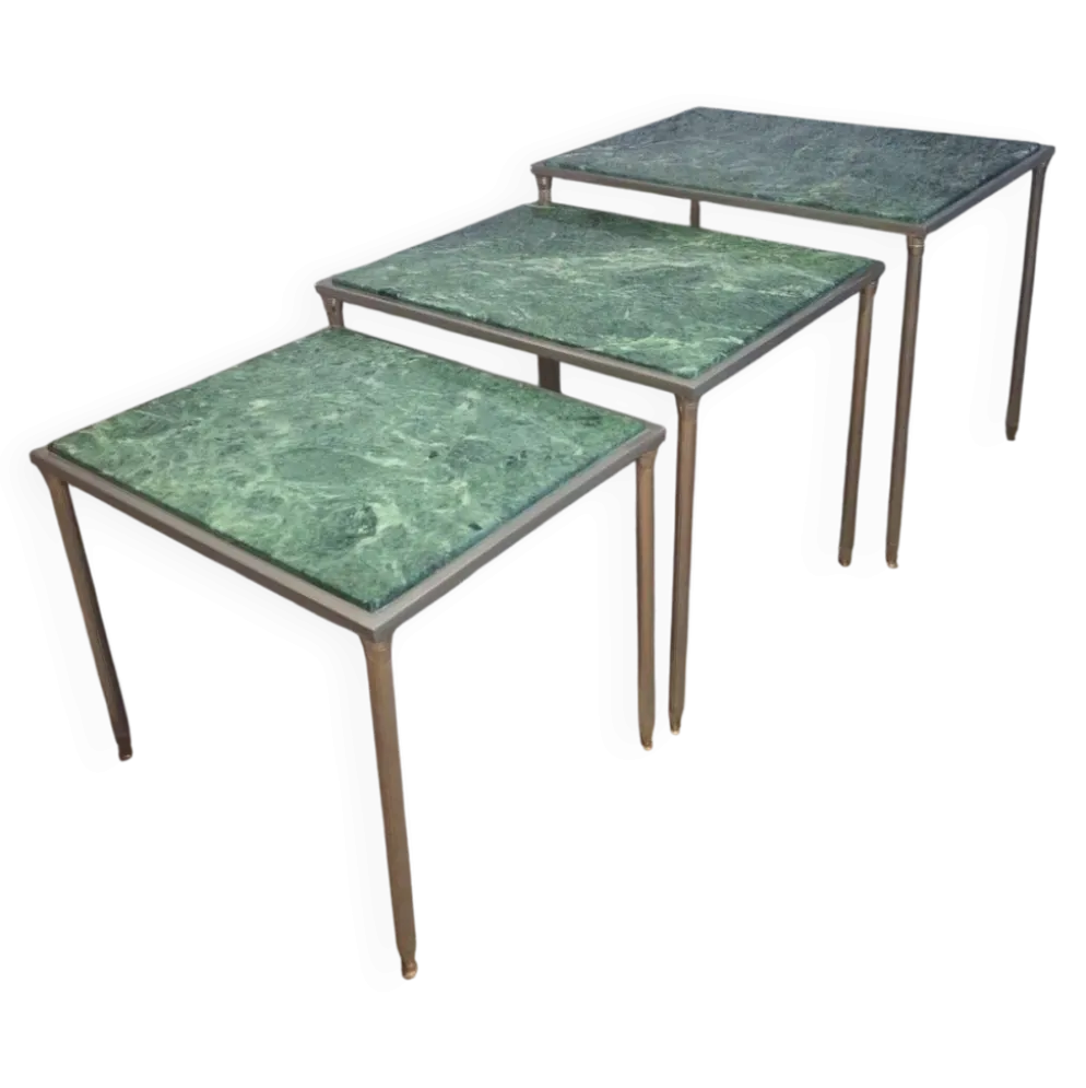 Tables gigognes en marbre vert et metal-dans le gout de maison Jansen- annees 1970
