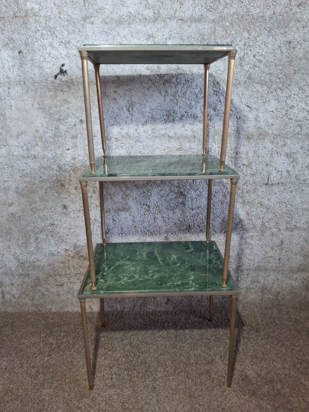 Tables gigognes en marbre vert et metal-dans le gout de maison Jansen- annees 1970