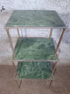 Tables gigognes en marbre vert et metal-dans le gout de maison Jansen- annees 1970