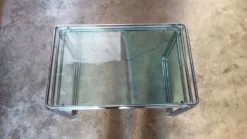 3 tables gigognes en métal chromé et verre, années 70