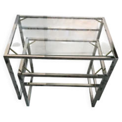 Tables gigognes en métal chromé et verre , Italie circa 1970
