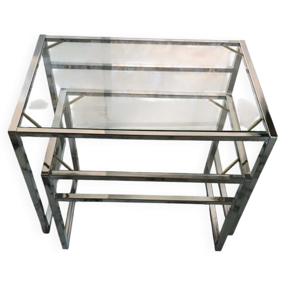 Tables gigognes en métal chromé et verre , Italie circa 1970