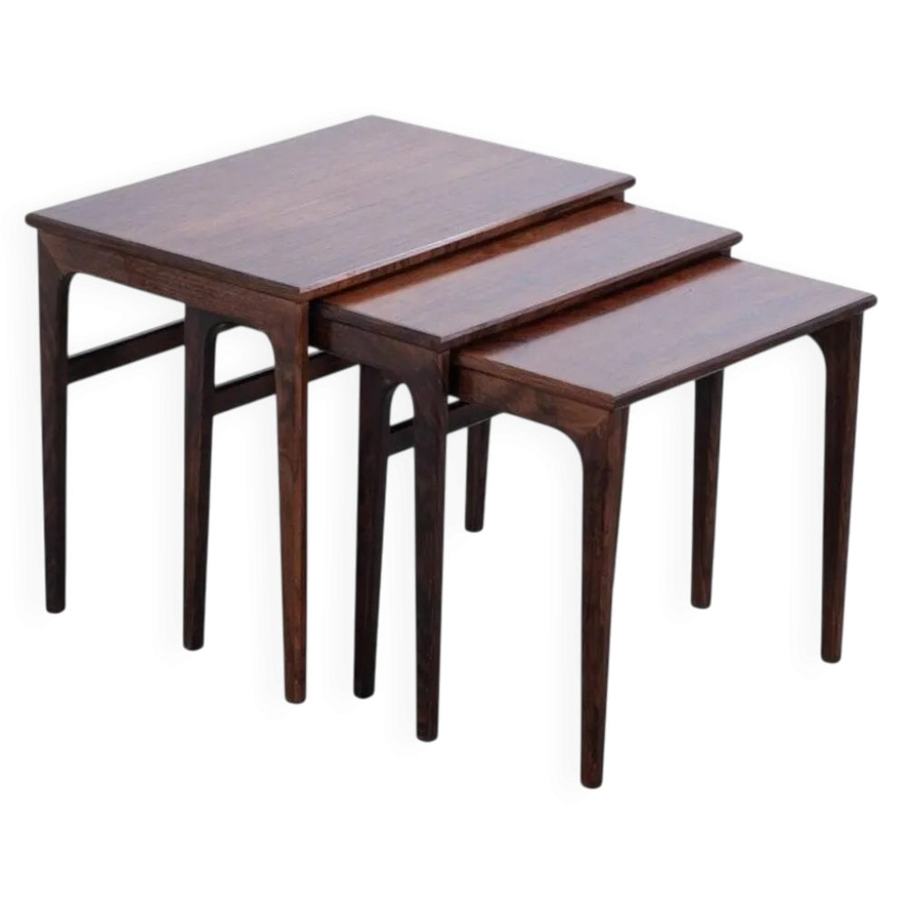 Tables gigognes en palissandre danois du milieu du siècle par Brdr. Furbo, années 1960.
