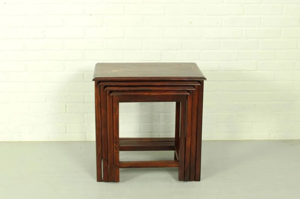 Tables gigognes en palissandre italien avec incrustation de cuivre