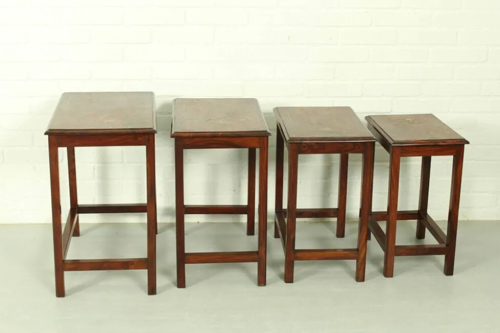 Tables gigognes en palissandre italien avec incrustation de cuivre