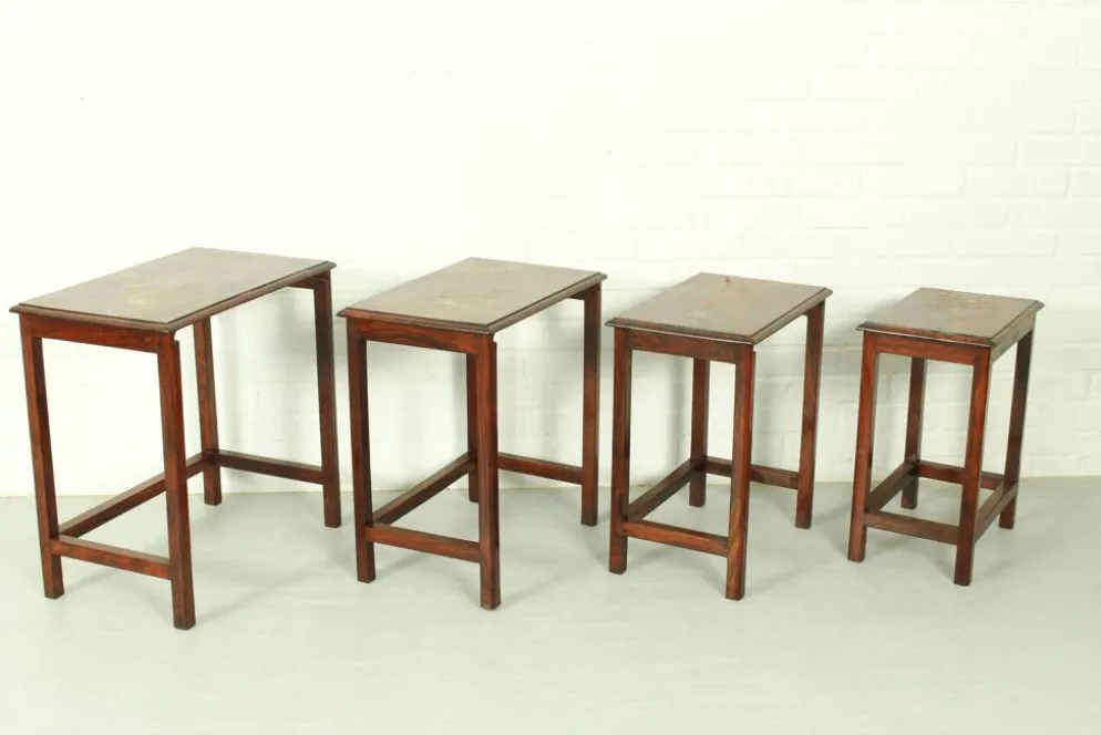 Tables gigognes en palissandre italien avec incrustation de cuivre