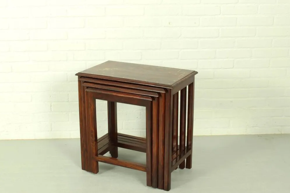 Tables gigognes en palissandre italien avec incrustation de cuivre