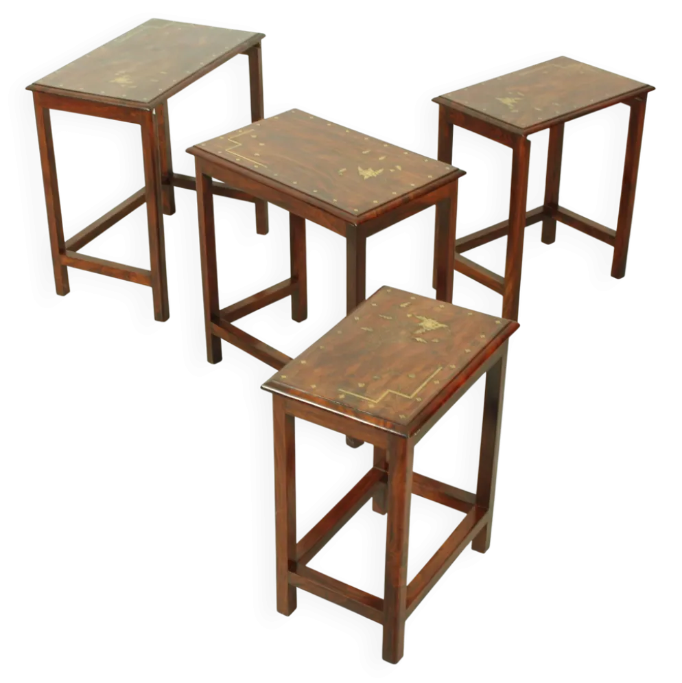 Tables gigognes en palissandre italien avec incrustation de cuivre
