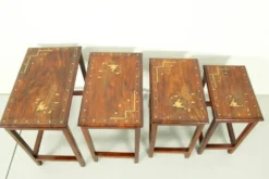 Tables gigognes en palissandre italien avec incrustation de cuivre