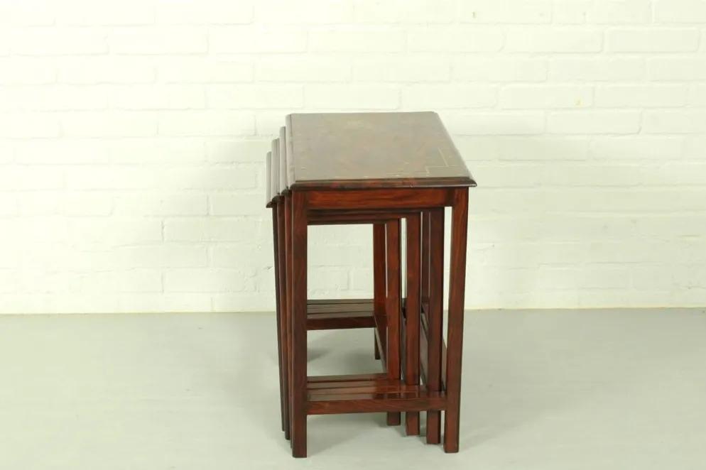 Tables gigognes en palissandre italien avec incrustation de cuivre