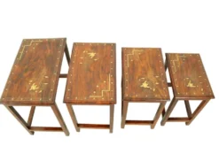 Tables gigognes en palissandre italien avec incrustation de cuivre