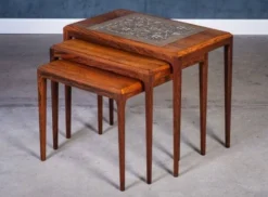 Tables Gigognes en Palissandre avec Carrelage par Johannes Andersen pour CFC Silkeborg, Danemark, 1960s, Set de 3