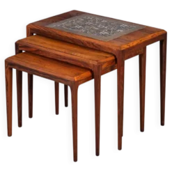 Tables Gigognes en Palissandre avec Carrelage par Johannes Andersen pour CFC Silkeborg, Danemark, 1960s, Set de 3